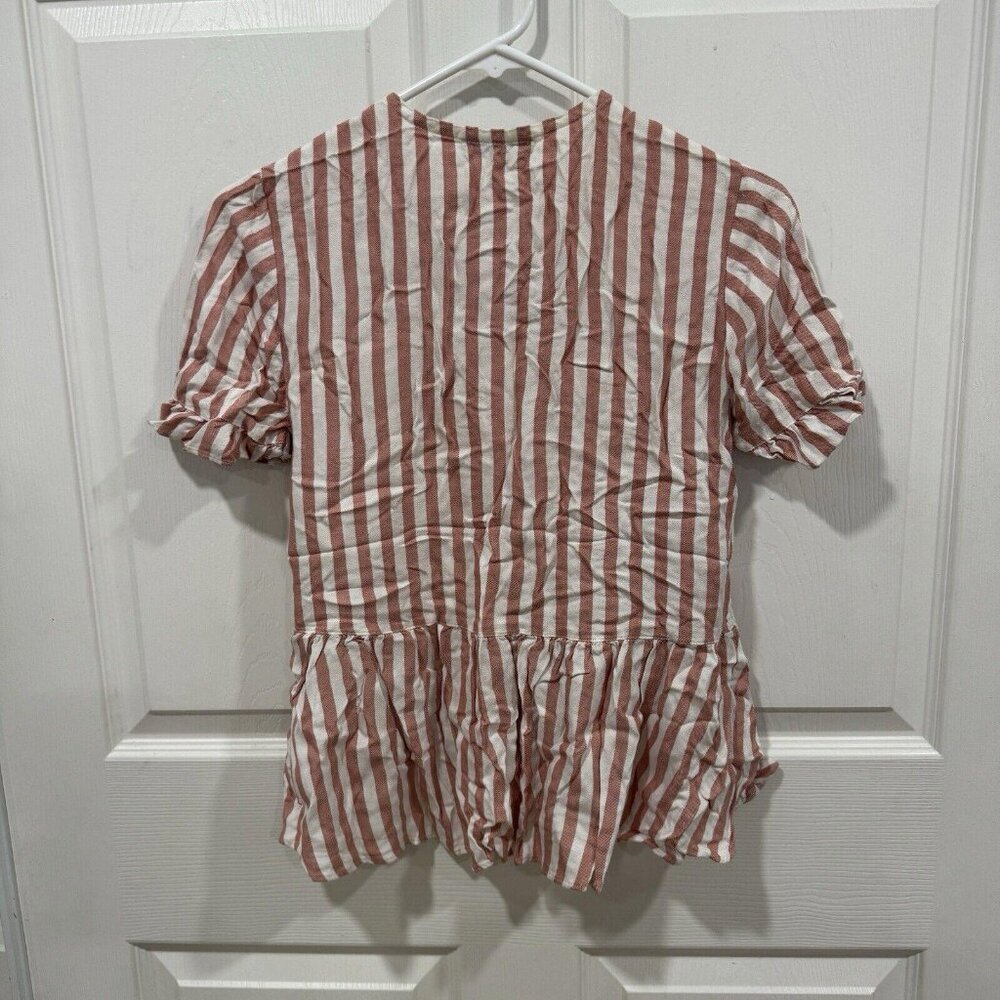 Madewell Studio Ruffle-Hem Top in Cecilia Stripe‎ Size Xs Peplum Buttons Viscose - Picture 5 of 9